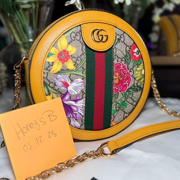 🌻 Gucci Ophidia Flora Round Shoulder Bag – Yellow 🌻 - Picture 1 of 10